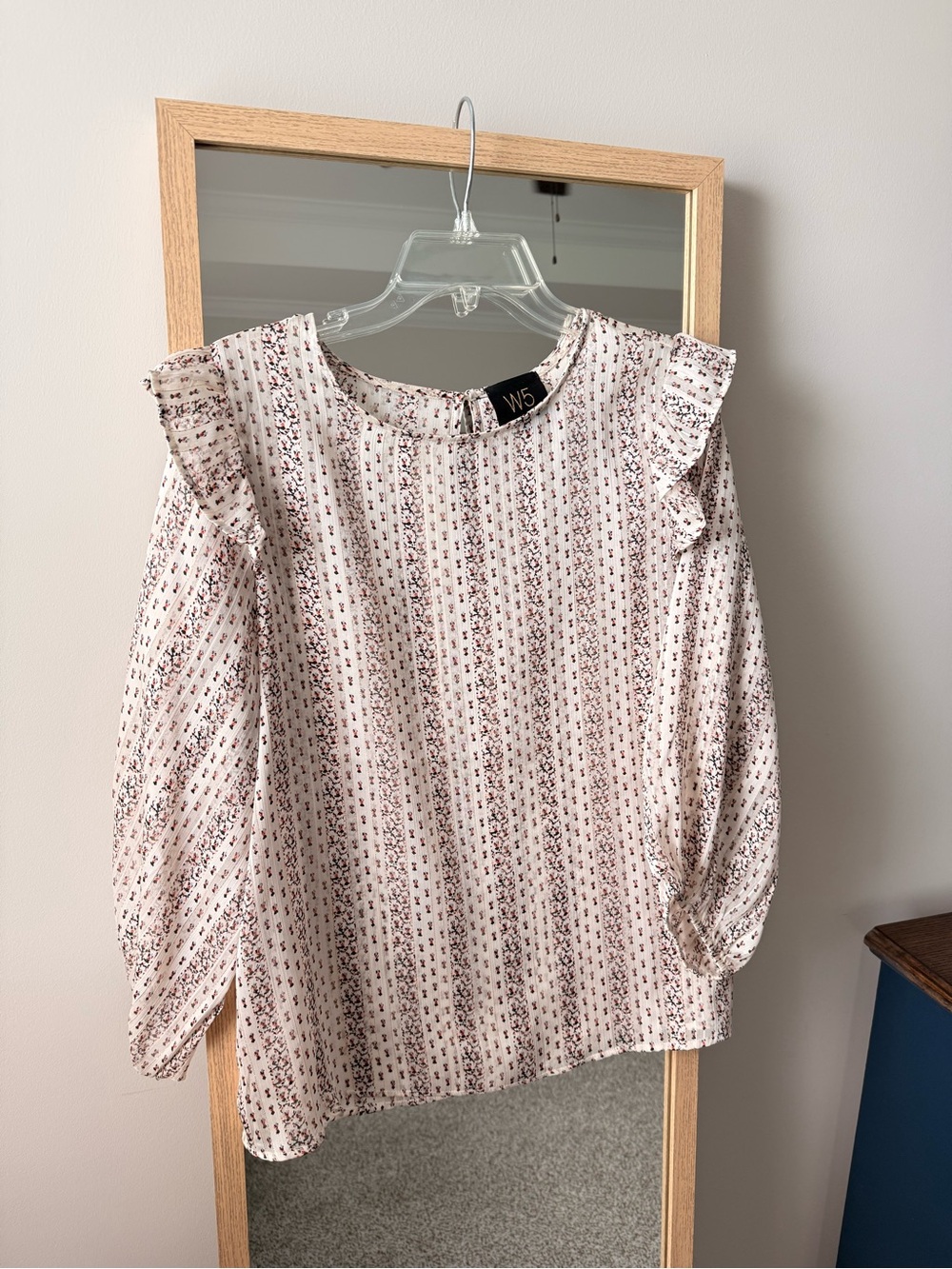 W5 Cream Blush Floral Ruffle-Shoulder Blouse